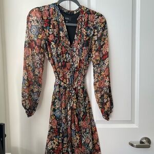 MSK Long Sleeve Floral Dress - Black and Red